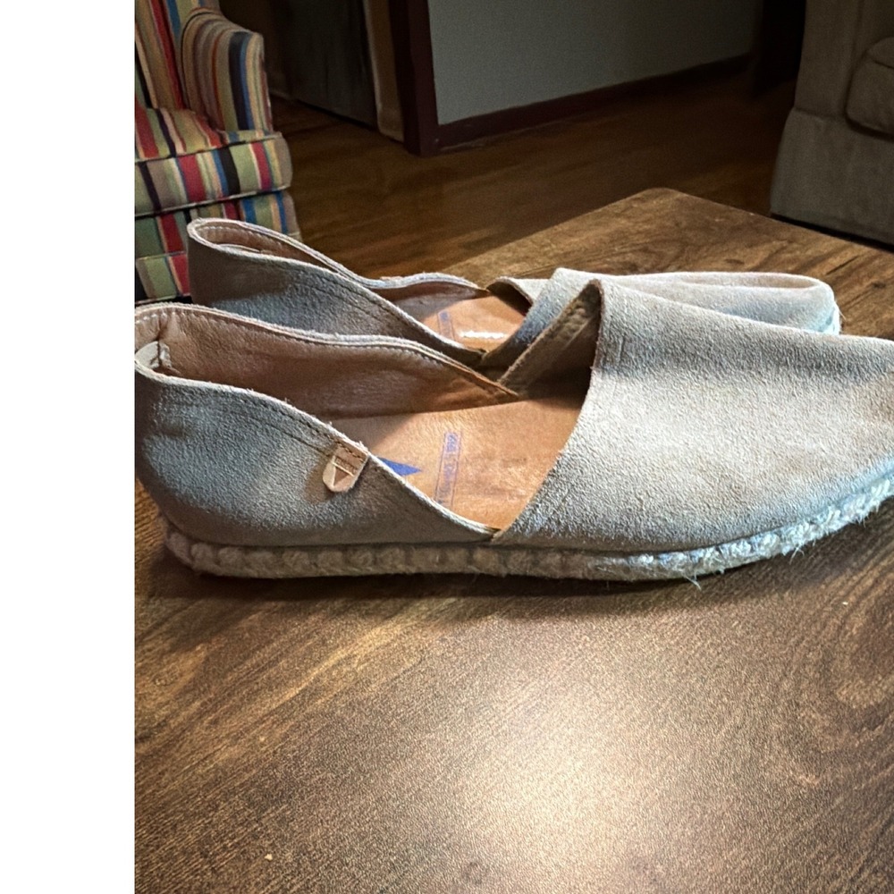 Verbenas Suede D'Orsay Flats Taupe Beige Pointed Toe Espadrille Slip On Shoes